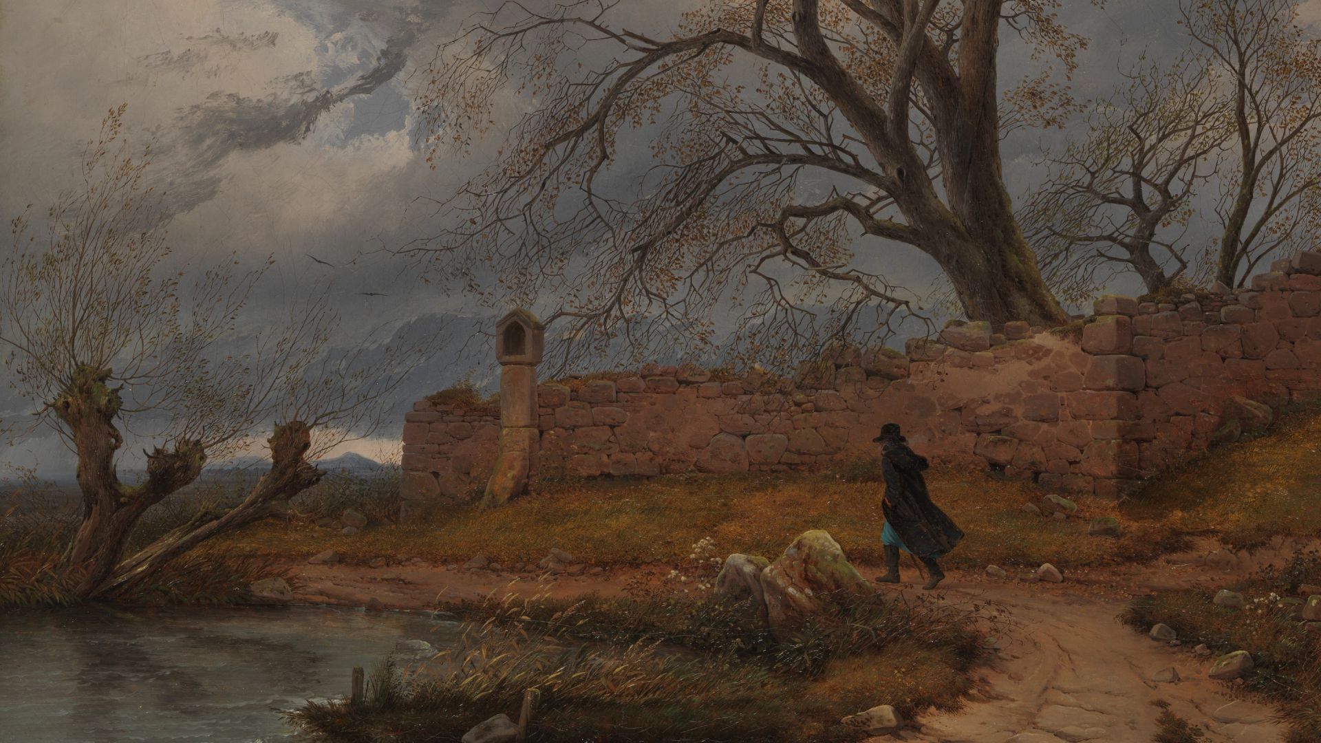Painting of a wanderer beside ruins